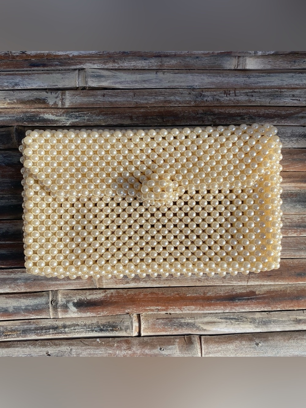 Vintage Faux Pearl beaded handbag clutch minimalist cottage bridal boho
